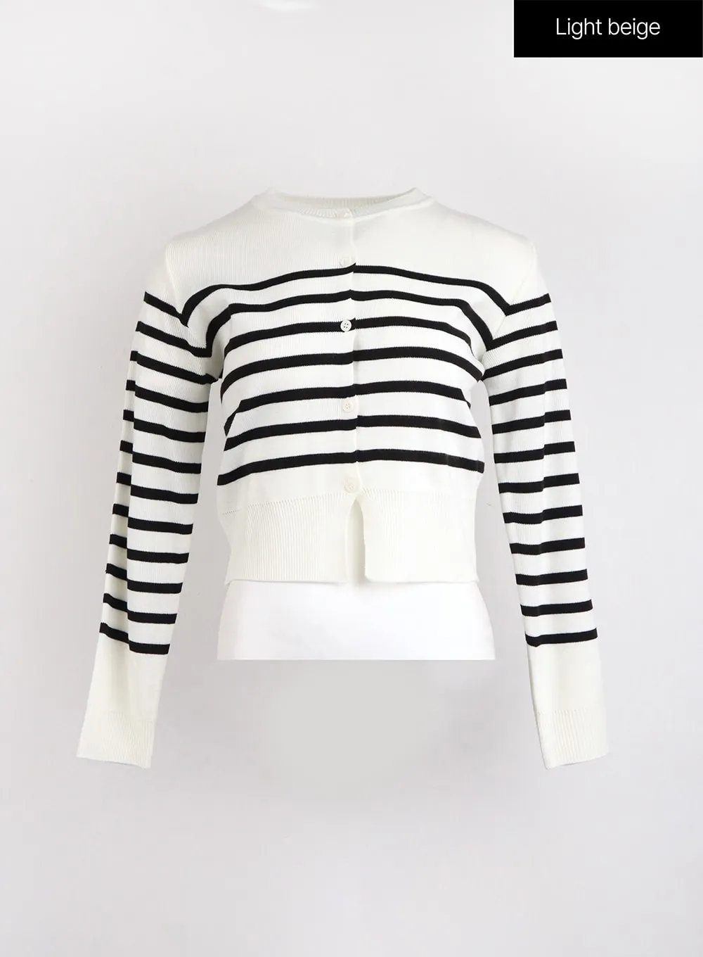 Round Neck Striped Knit Cardigan OJ423