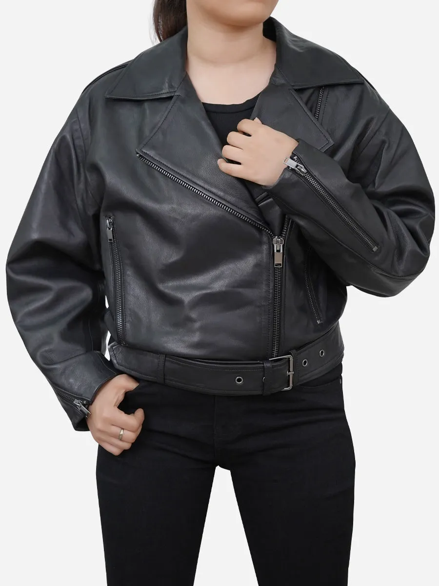 Scarlett Classic Cropped Black Leather Jacket