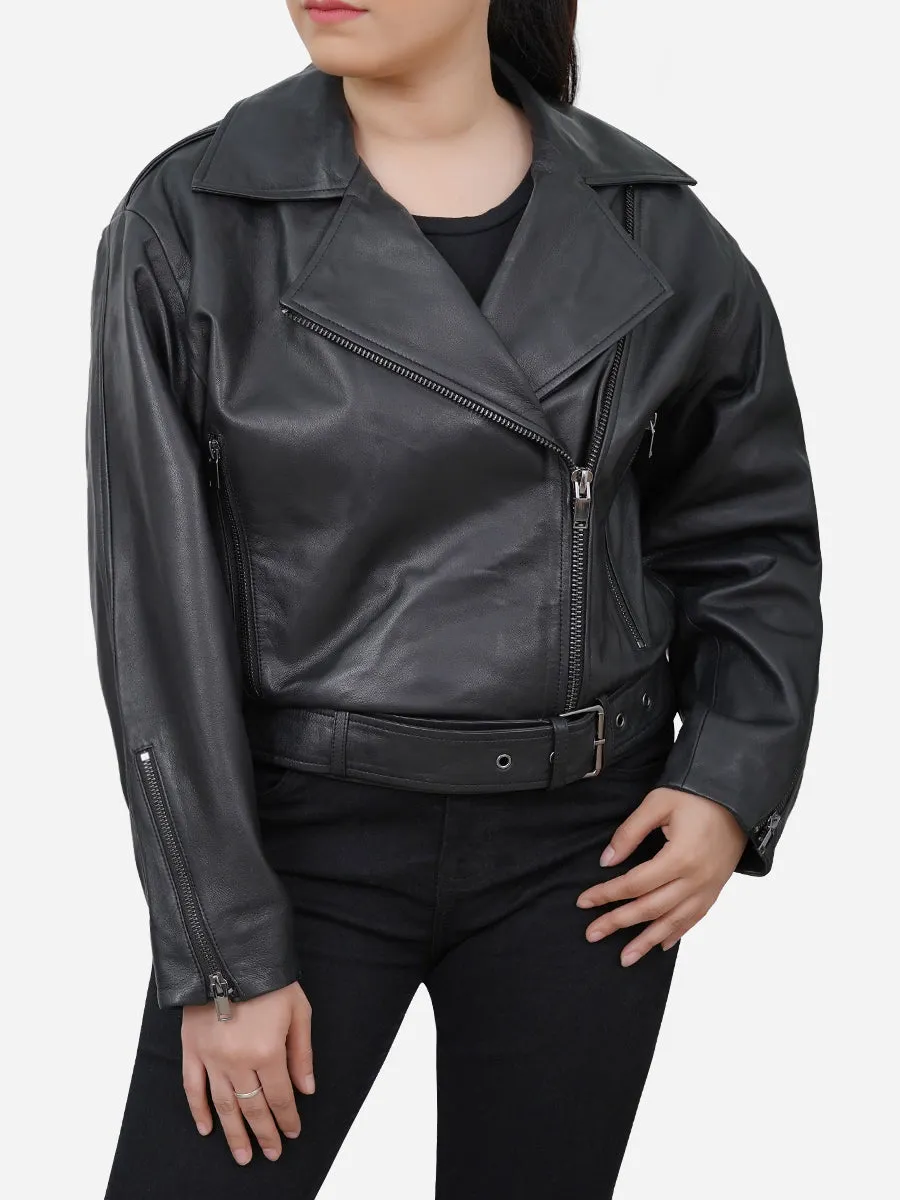 Scarlett Classic Cropped Black Leather Jacket