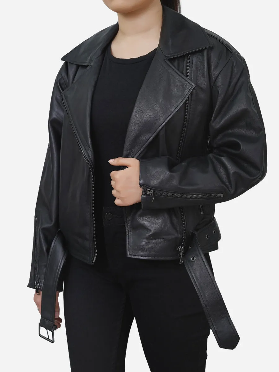 Scarlett Classic Cropped Black Leather Jacket