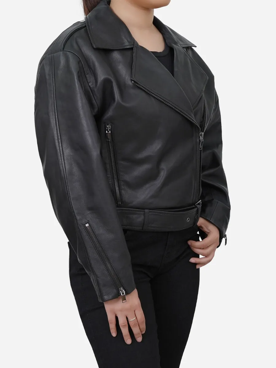 Scarlett Classic Cropped Black Leather Jacket