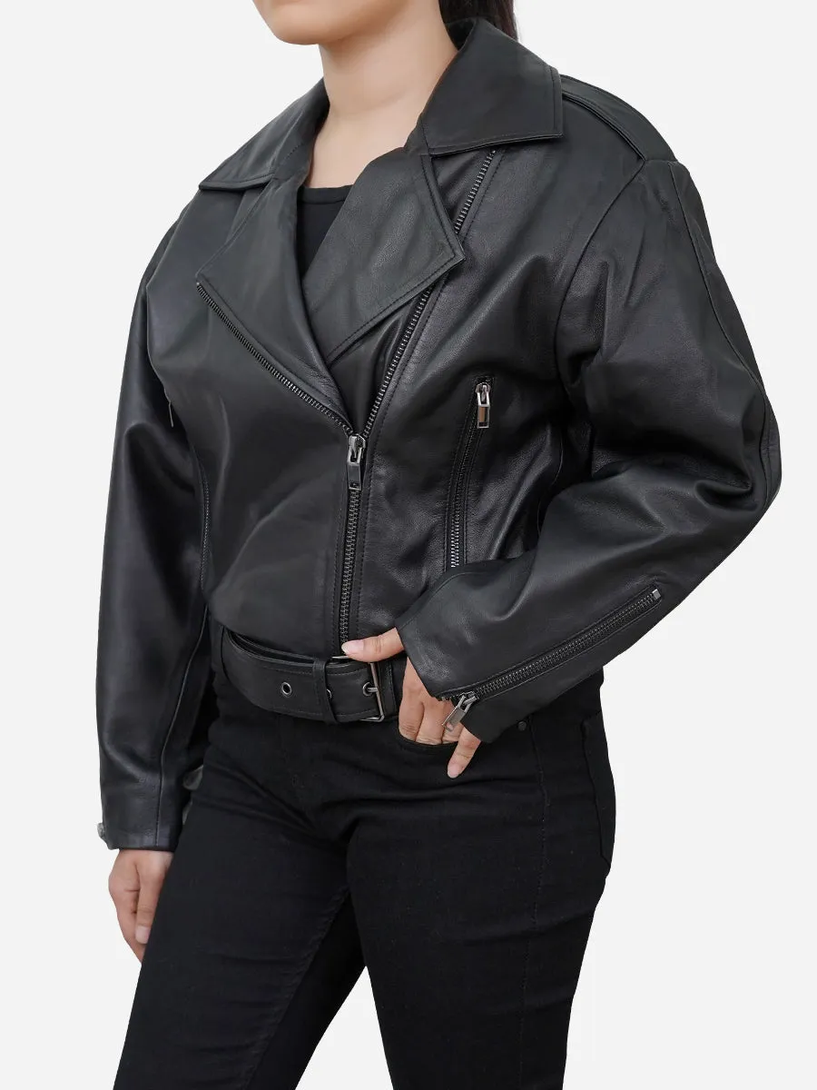 Scarlett Classic Cropped Black Leather Jacket