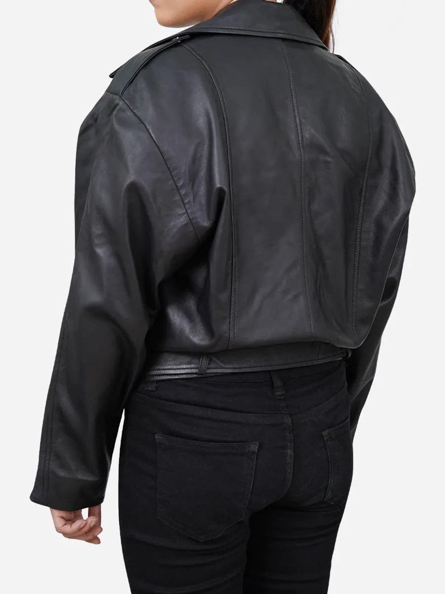 Scarlett Classic Cropped Black Leather Jacket