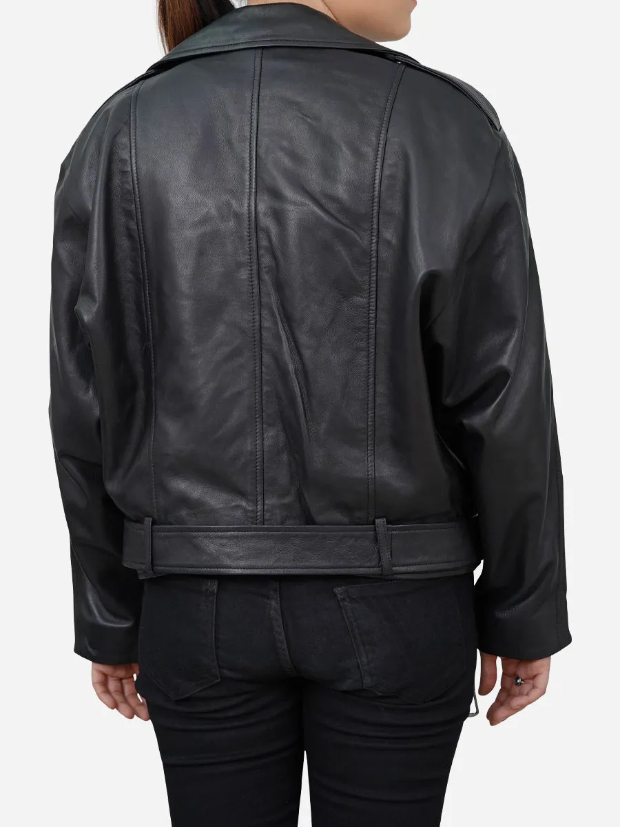 Scarlett Classic Cropped Black Leather Jacket