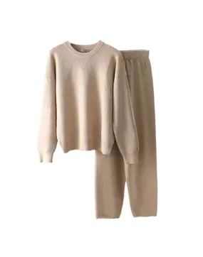 Scoop Neck Top And Pants Knit Set