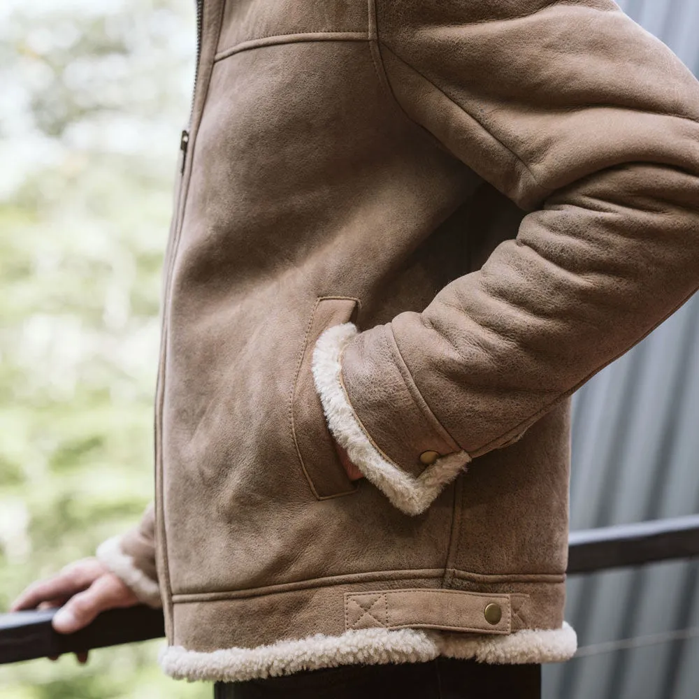 Shearling Leather Bomber Jacket | Sandstone Brown