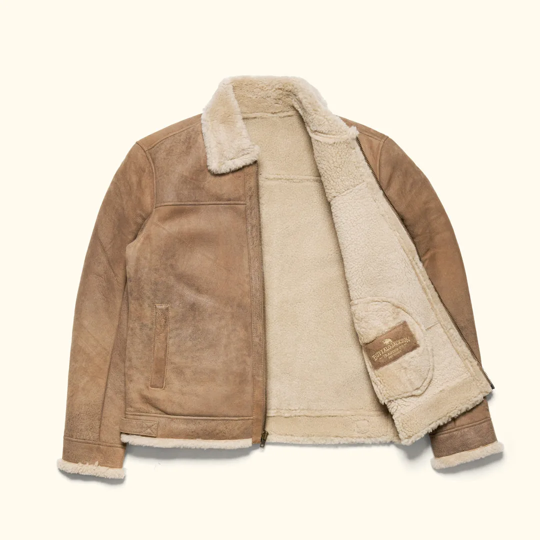 Shearling Leather Bomber Jacket | Sandstone Brown