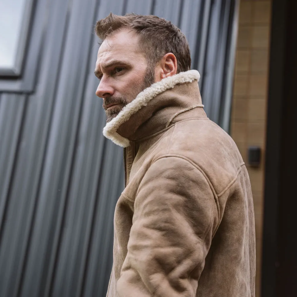 Shearling Leather Bomber Jacket | Sandstone Brown