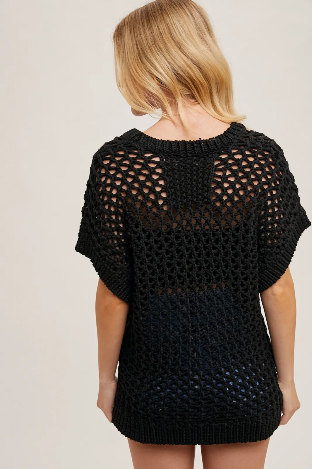 Sheer Fishnet Knit Pullover Top