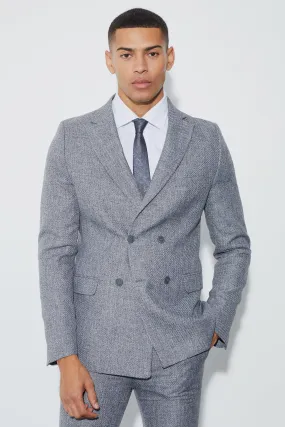 Skinny Fit Double Breasted Boucle Blazer