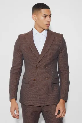 Skinny Fit Double Breasted Pleat Texture Blazer