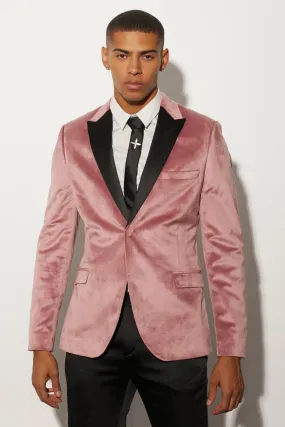 Skinny Velour Satin Lapel Blazer