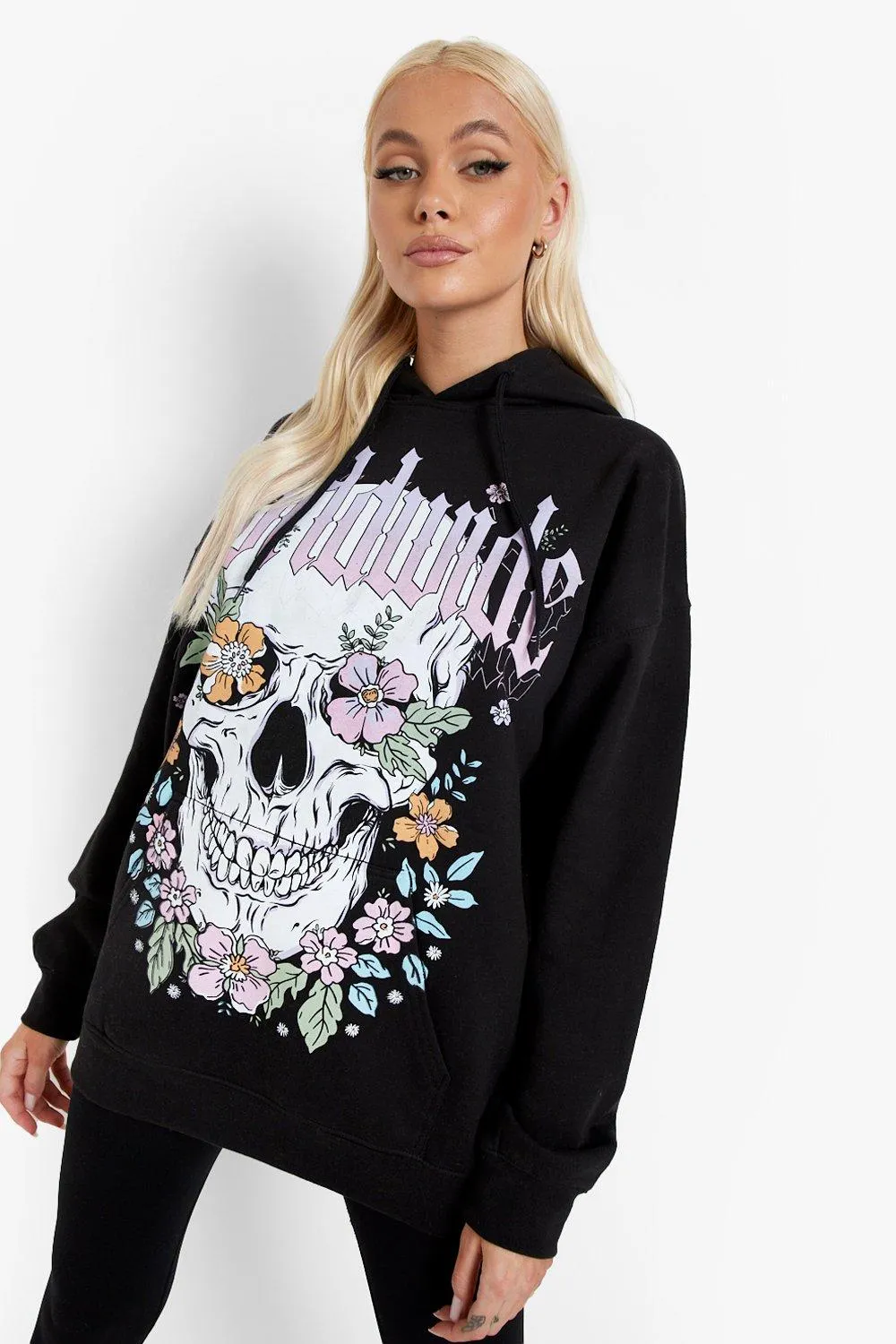 Skull Printed Oversized Hoodie