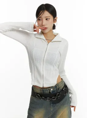 Slim Fit Crop Zip-Up Top CJ431