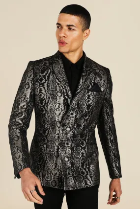 Slim Snake Print Double Breasted Blazer