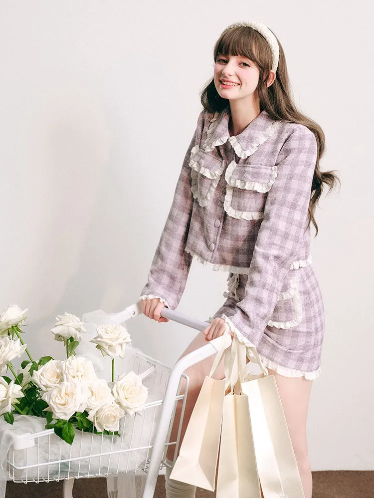 Small Fragrance Style Lace Jacket & Half Skirt