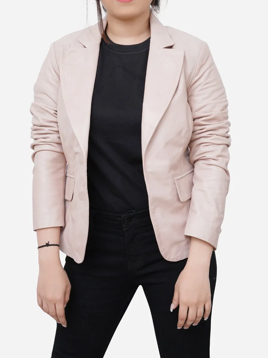 Sophie Genuine Leather Slim Fit Light Pink Blazer