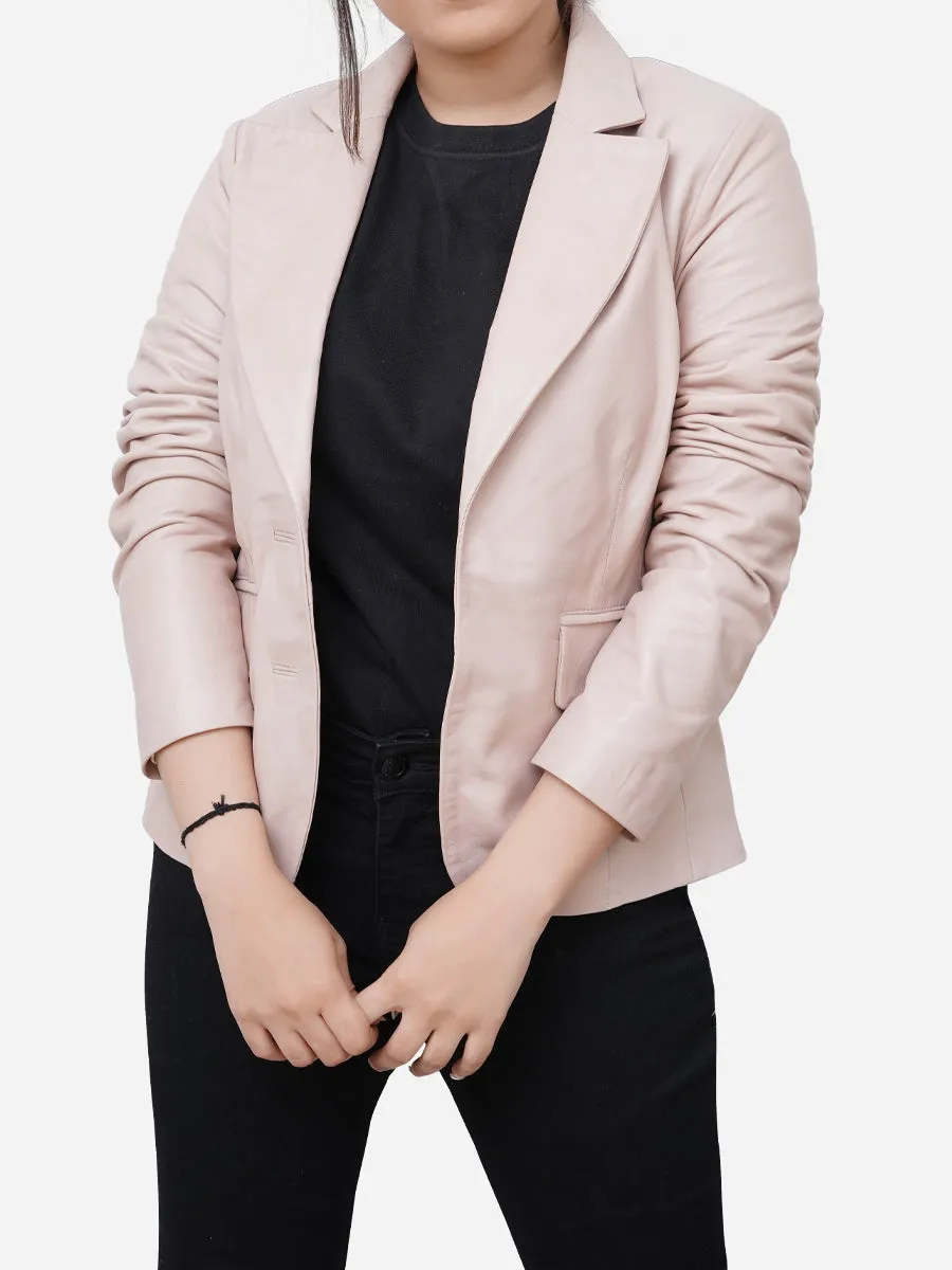 Sophie Genuine Leather Slim Fit Light Pink Blazer