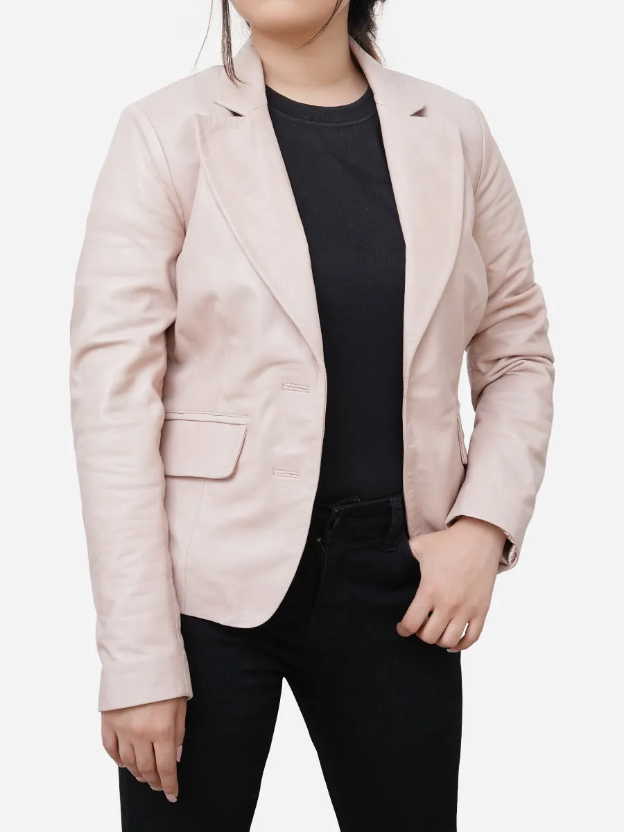 Sophie Genuine Leather Slim Fit Light Pink Blazer