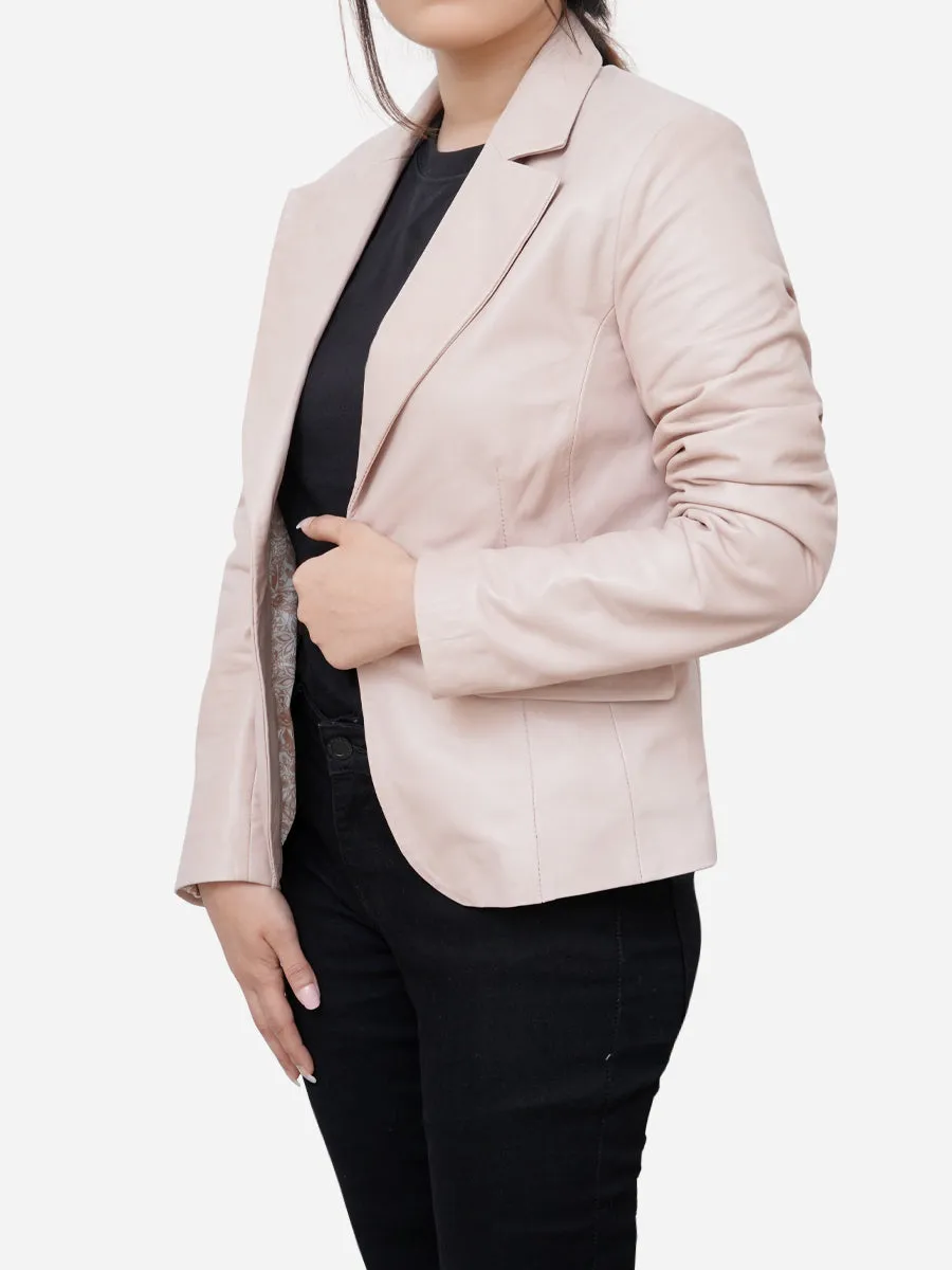 Sophie Genuine Leather Slim Fit Light Pink Blazer