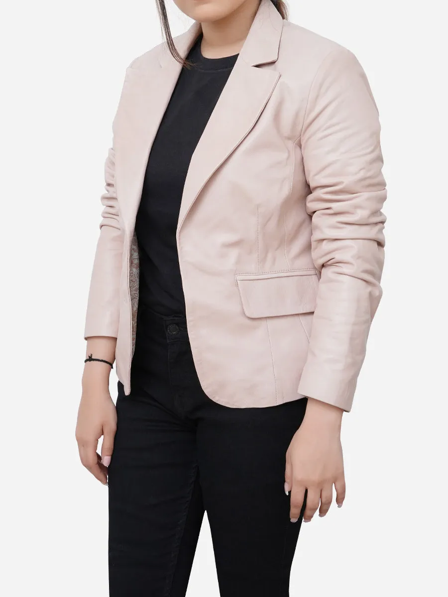 Sophie Genuine Leather Slim Fit Light Pink Blazer