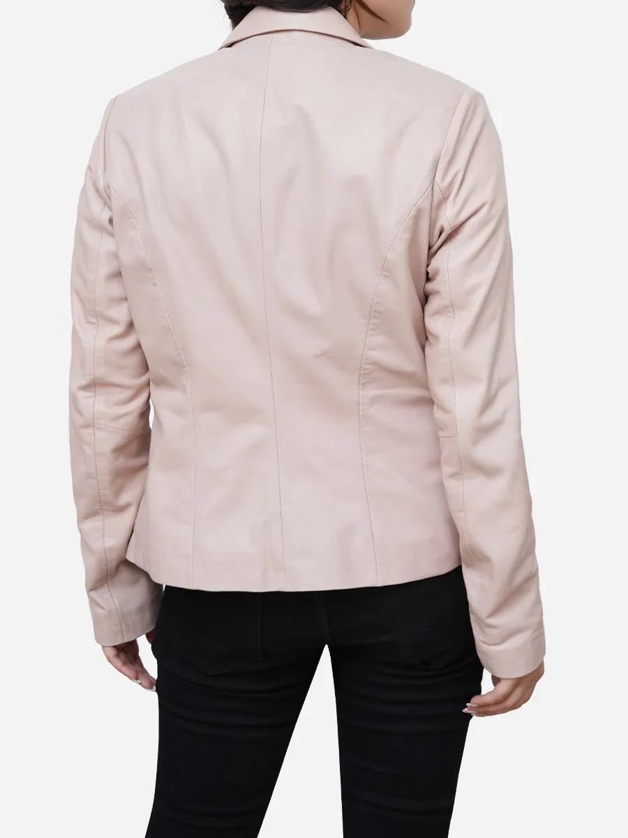 Sophie Genuine Leather Slim Fit Light Pink Blazer