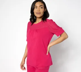 Sport Savvy Elbow-Sleeve Eyelet Pullover Top