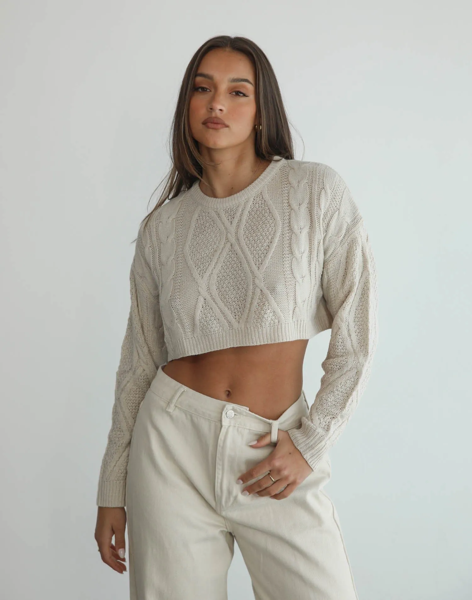 Stanton Cropped Jumper (Beige)