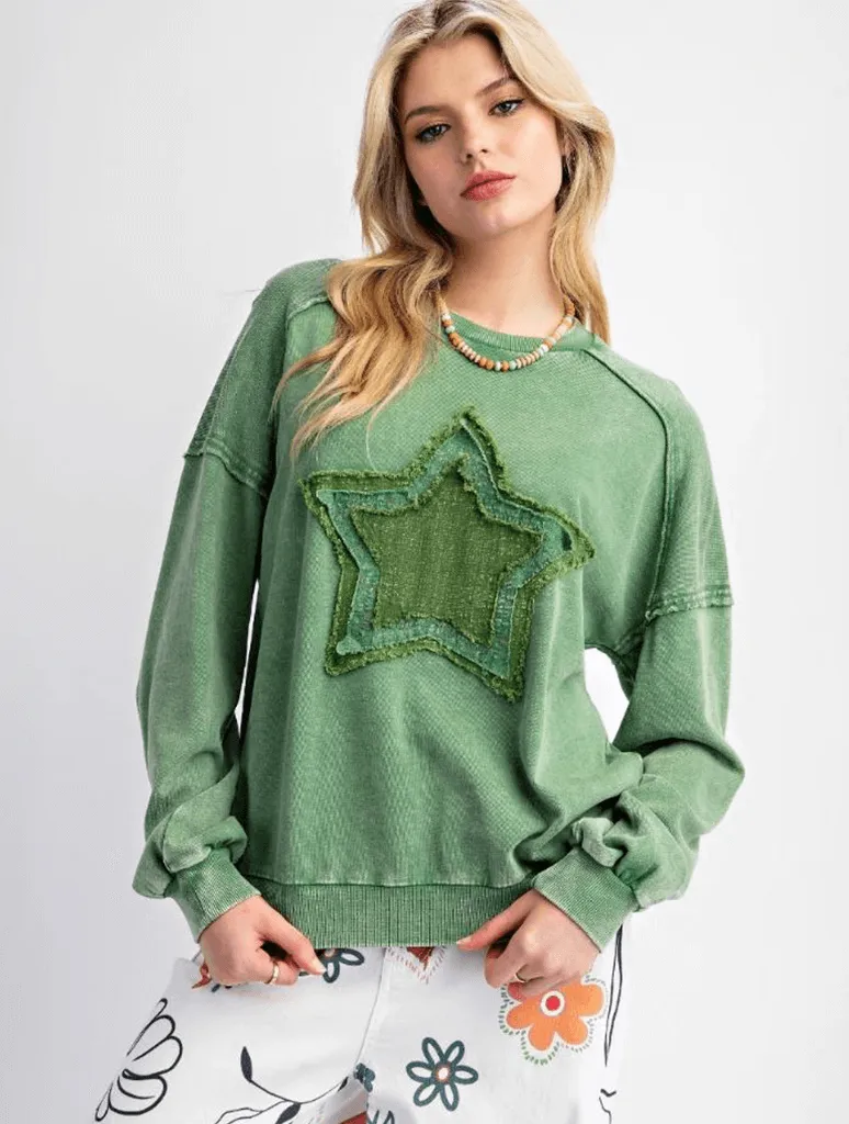 Star Patch Work Crewneck Sweater