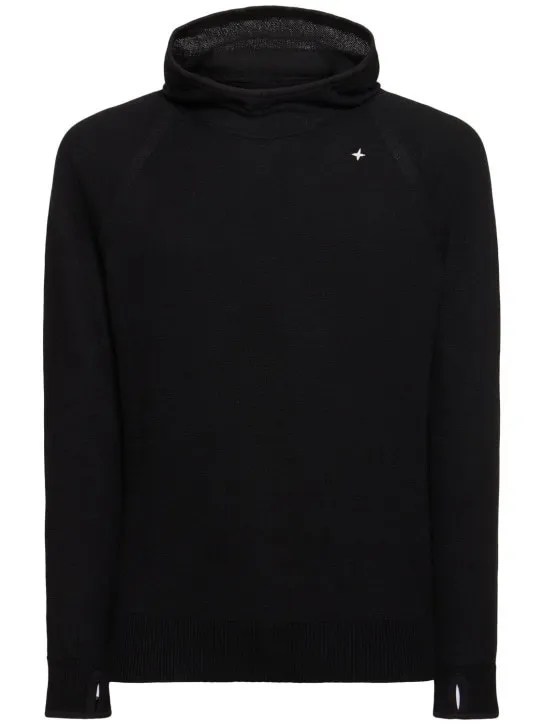 STONE ISLAND  |Wool Long Sleeves Plain Cotton Logo Hoodies