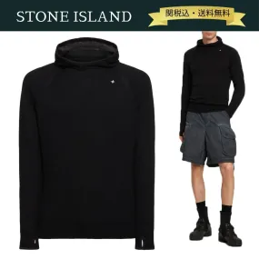 STONE ISLAND  |Wool Long Sleeves Plain Cotton Logo Hoodies