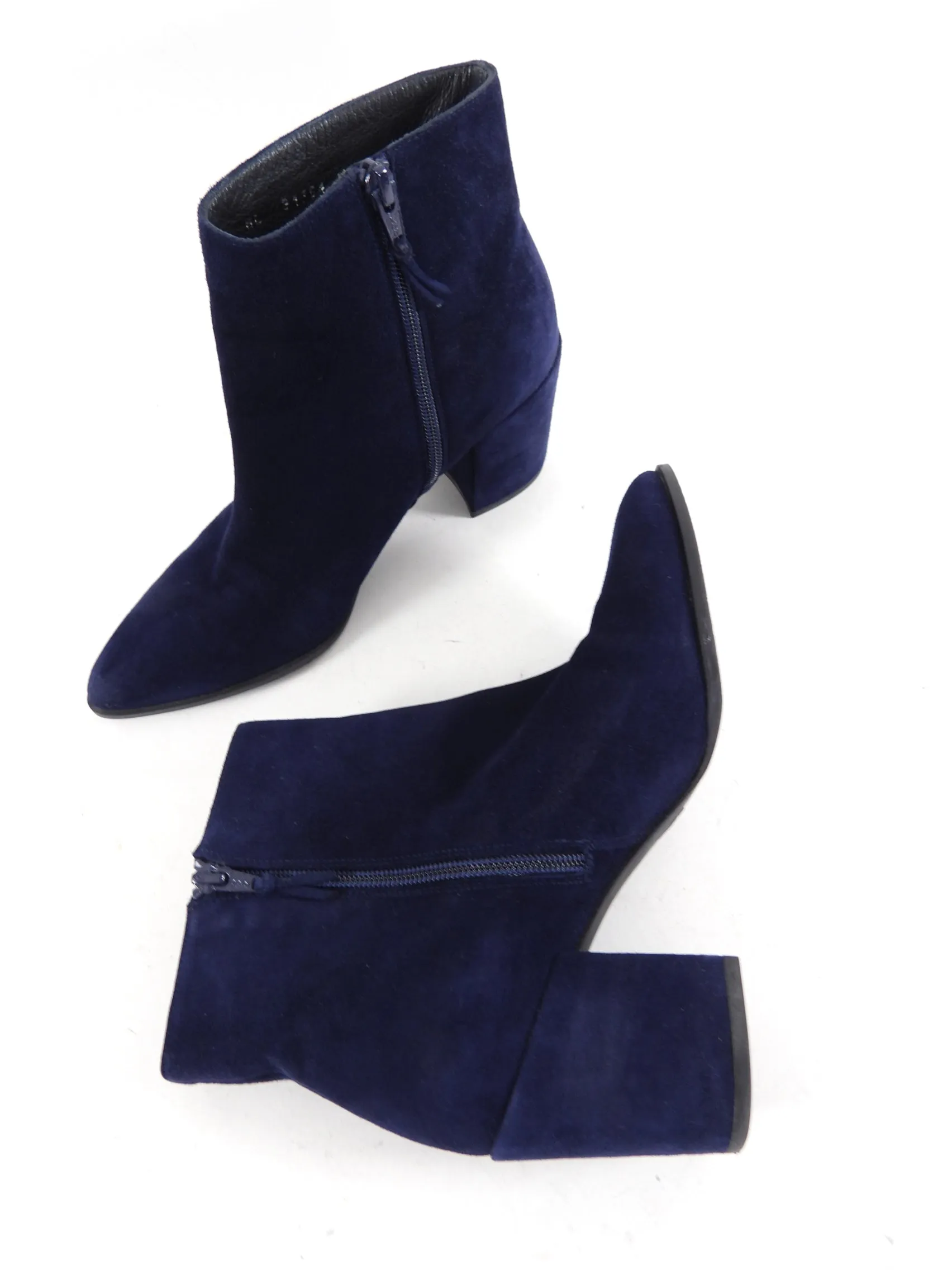 Stuart Weitzman Navy Suede Block Heel Ankle Boot - 7