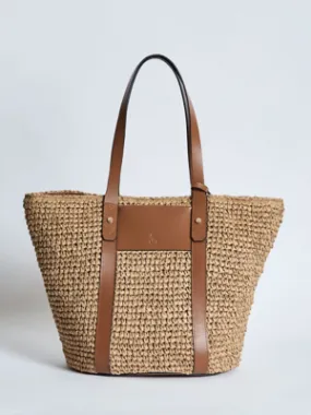 Studio Edit Tan Leather Trim Straw Tote Bag | Women | George at ASDA