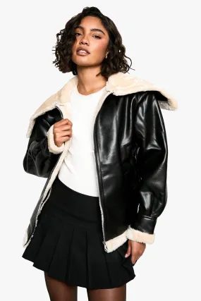 Tall Faux Fur Collar Leather Jacket