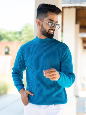 Teal Blue Color Turtle Neck Men's Sweater