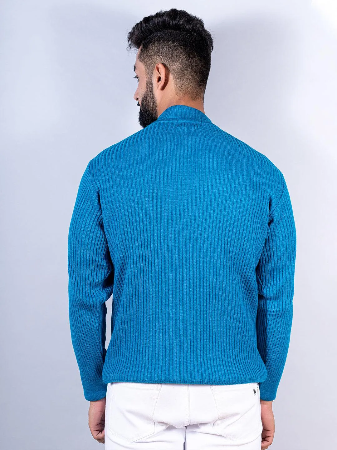 Teal Blue Color Turtle Neck Men's Sweater