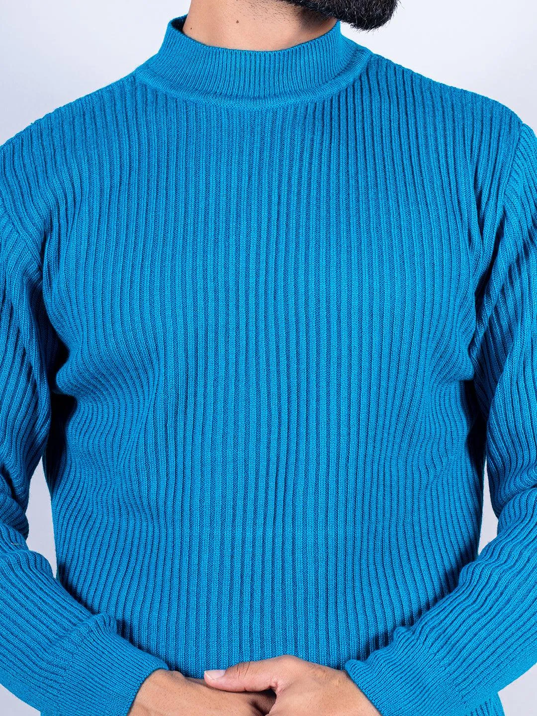 Teal Blue Color Turtle Neck Men's Sweater