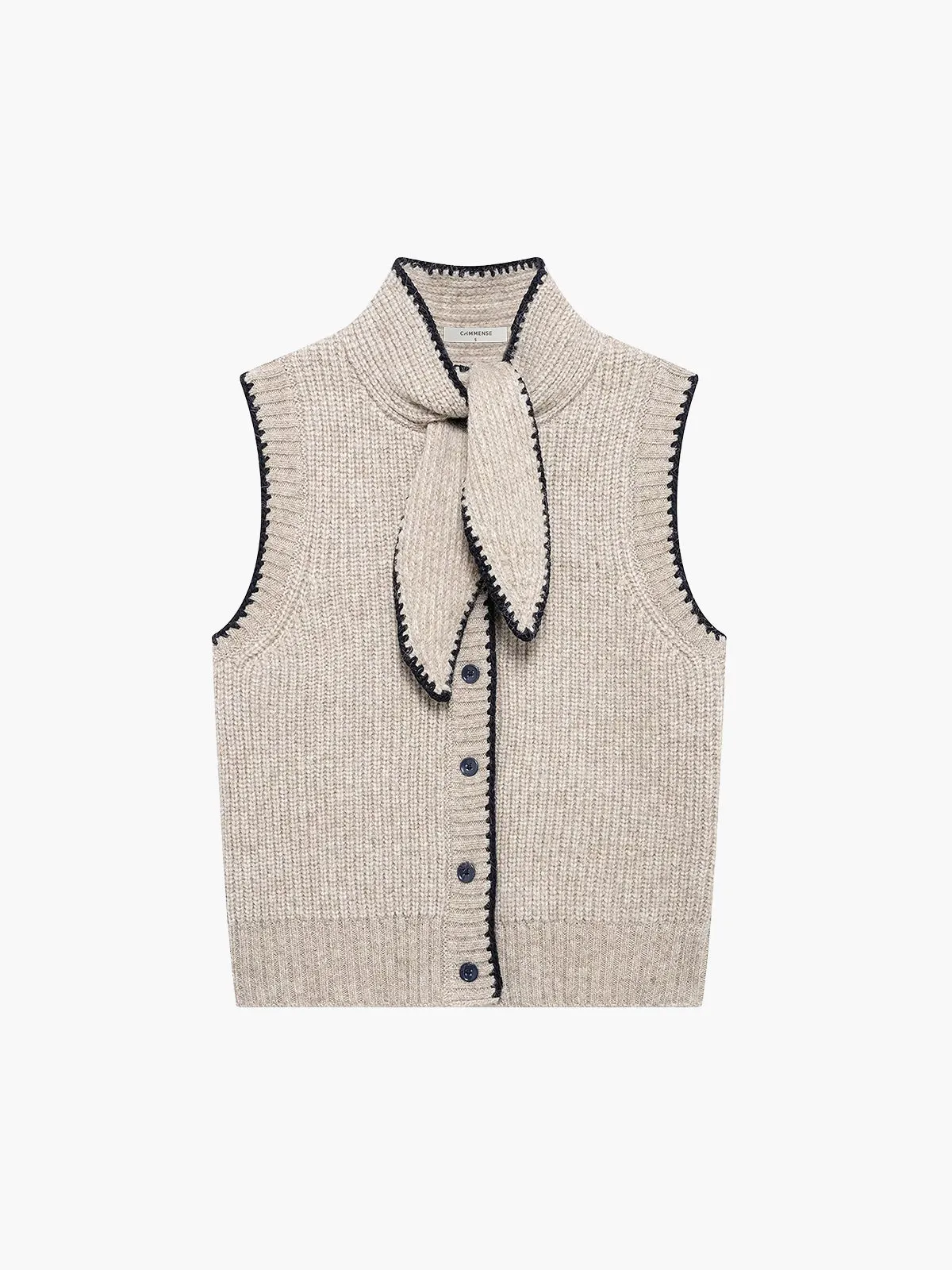 Tie Neck Contrast Trim Button Sweater Vest