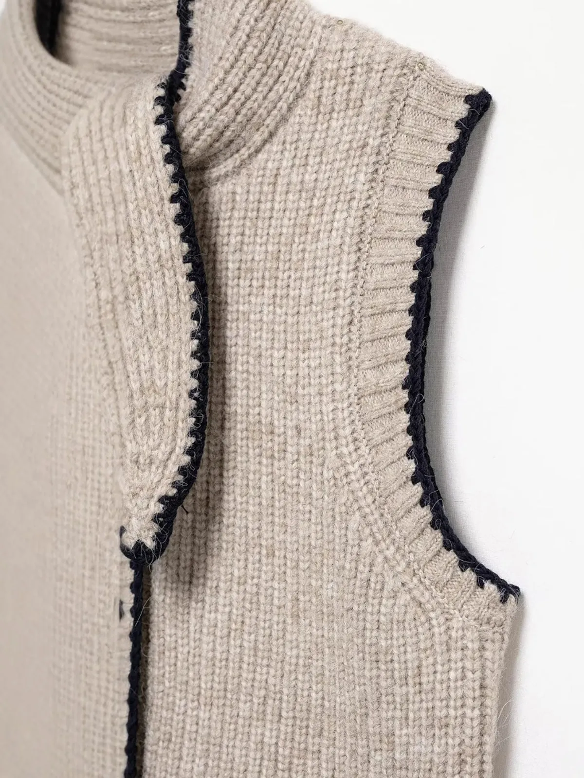 Tie Neck Contrast Trim Button Sweater Vest