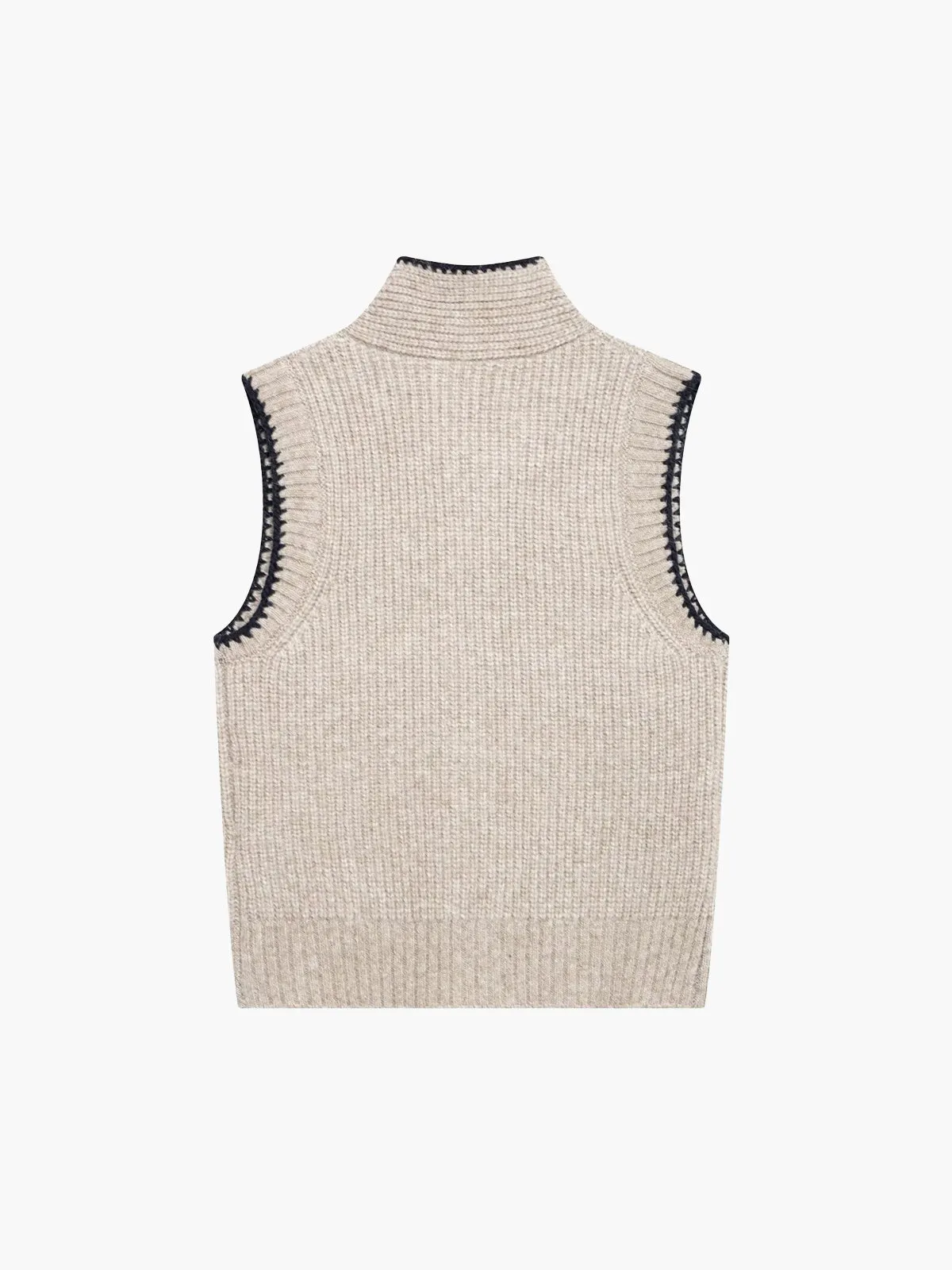 Tie Neck Contrast Trim Button Sweater Vest