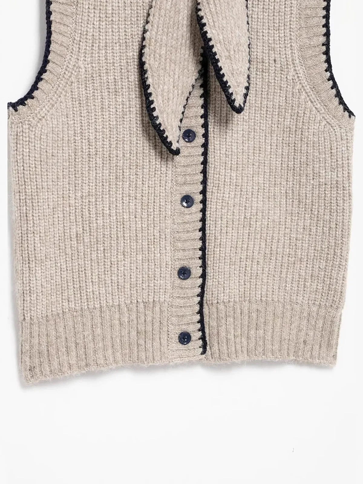 Tie Neck Contrast Trim Button Sweater Vest