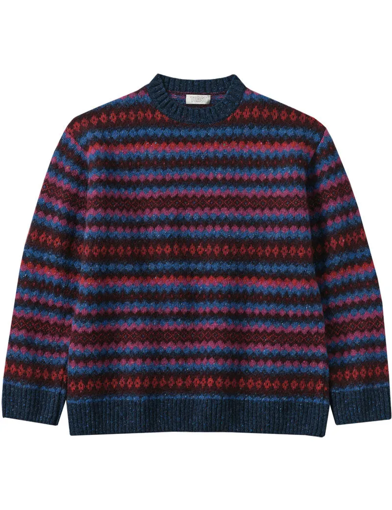 Toast Wool Soundwave Jacquard Crew Neck Sweater Amethyst Multi