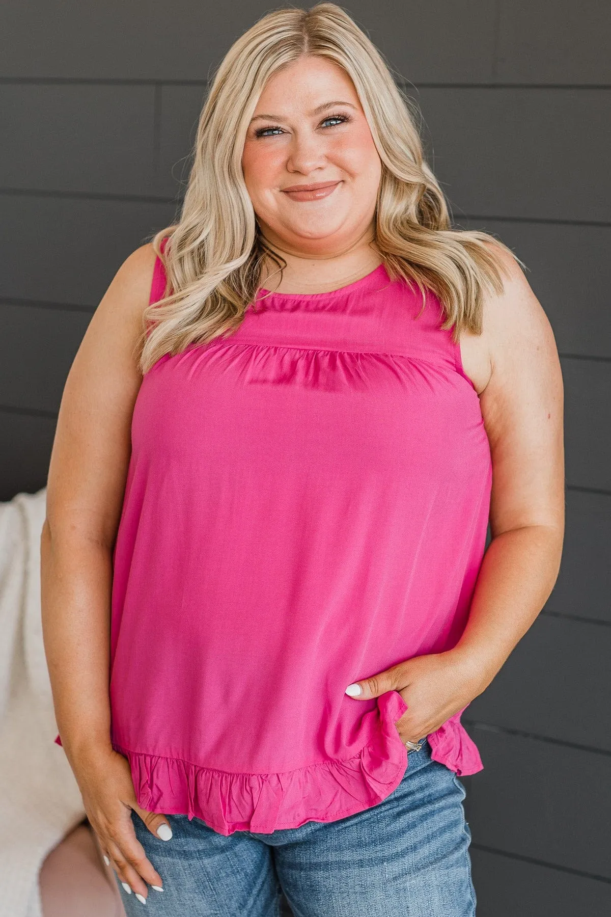 True To Yourself Ruffled Tank- Hot Pink