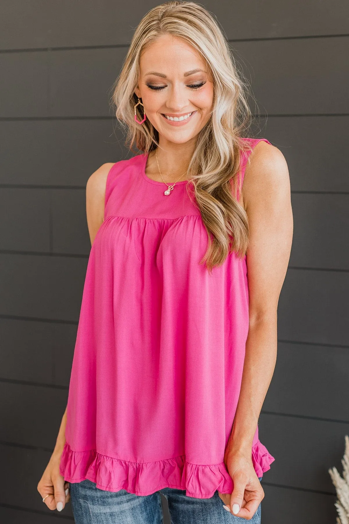 True To Yourself Ruffled Tank- Hot Pink