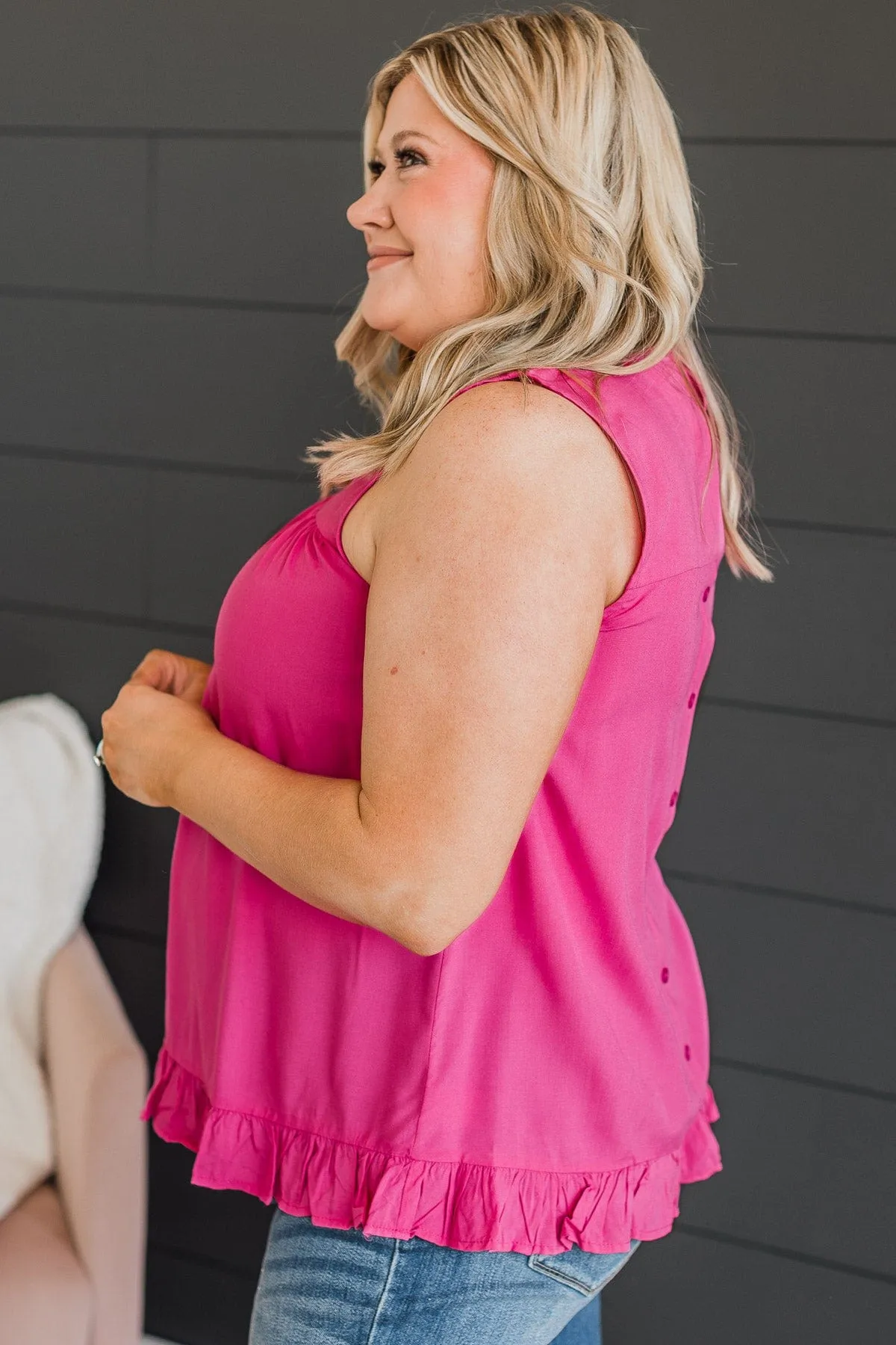 True To Yourself Ruffled Tank- Hot Pink