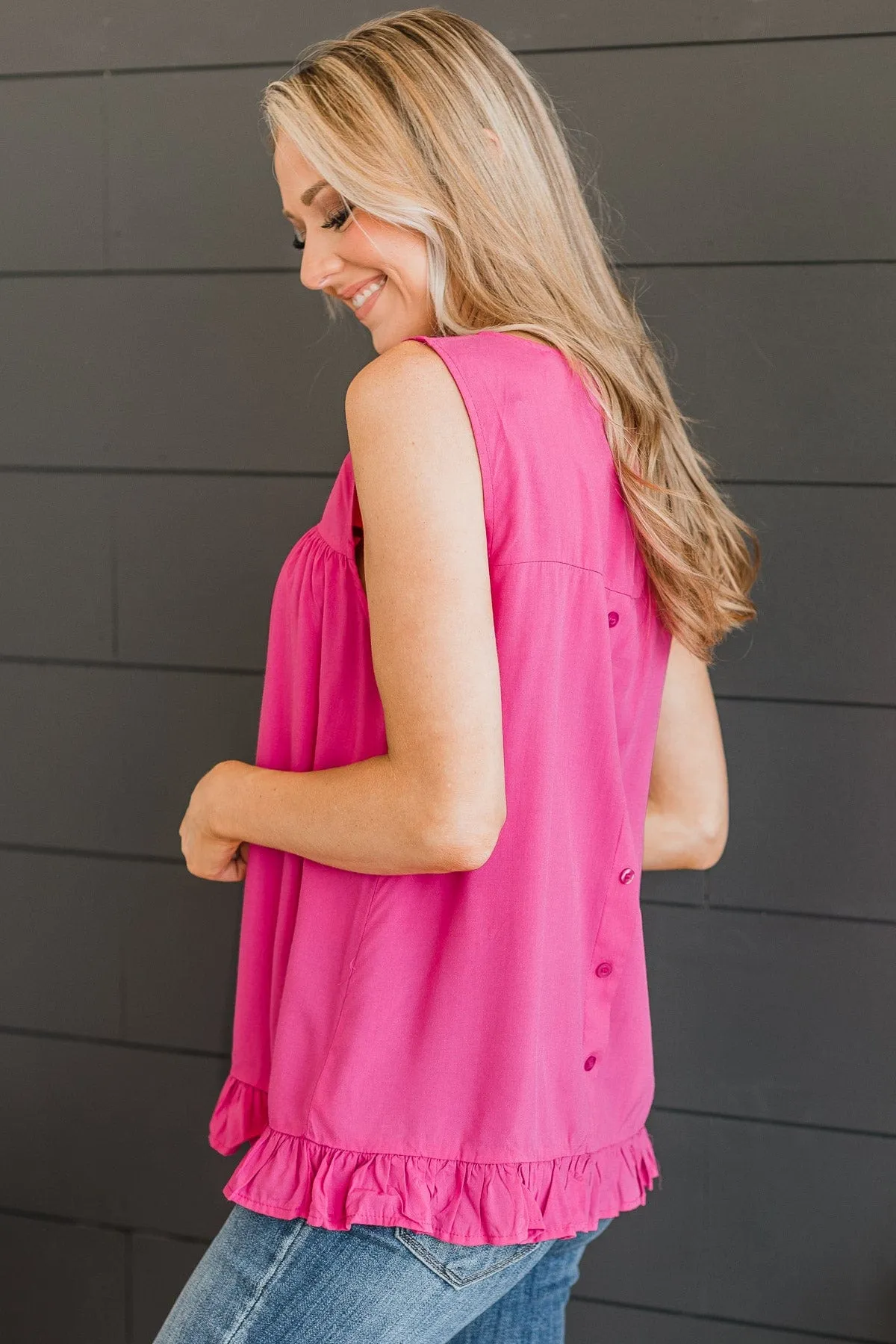 True To Yourself Ruffled Tank- Hot Pink