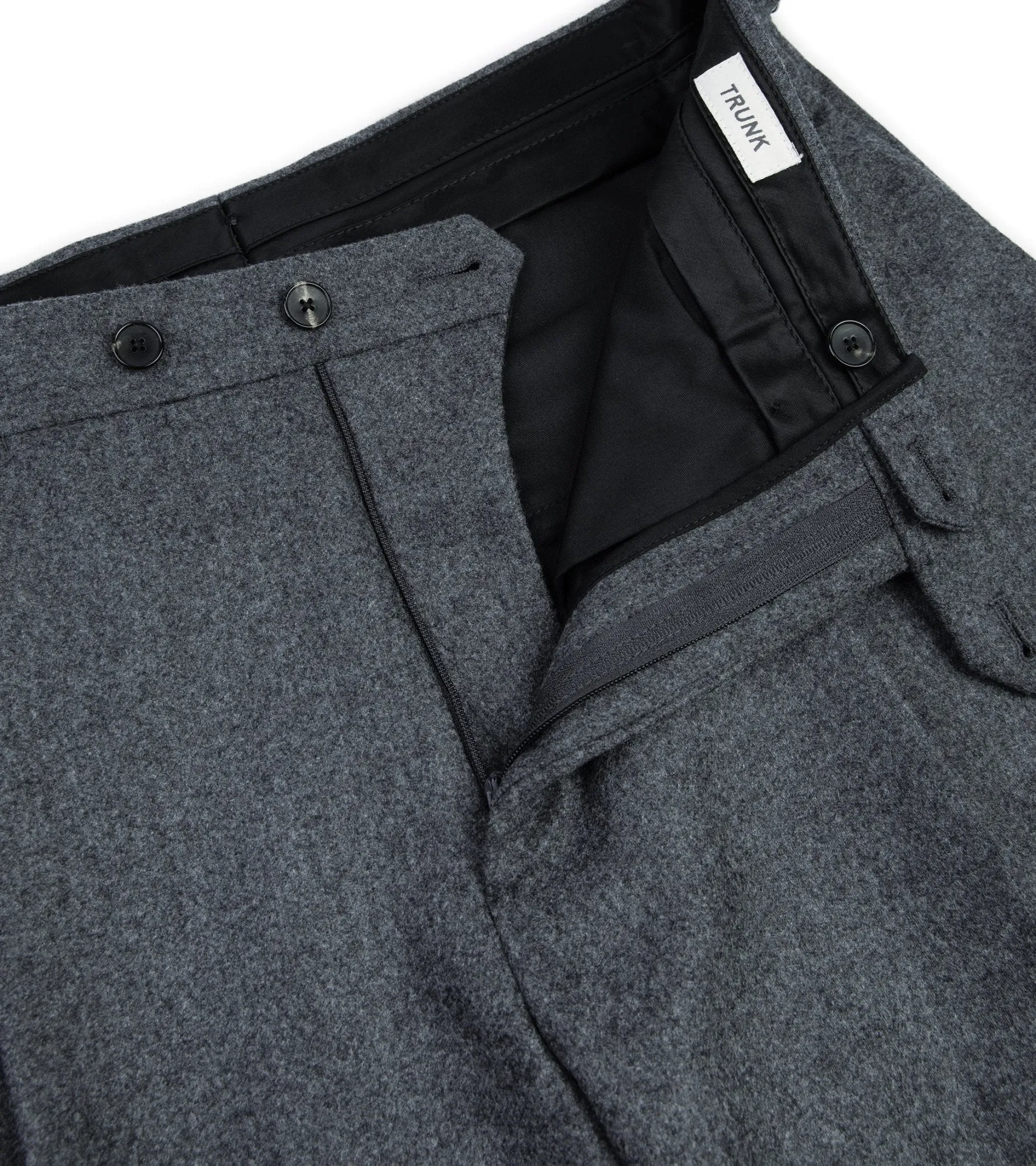 Trunk Winsley Single Pleat Wool Flannel Trousers: Charcoal