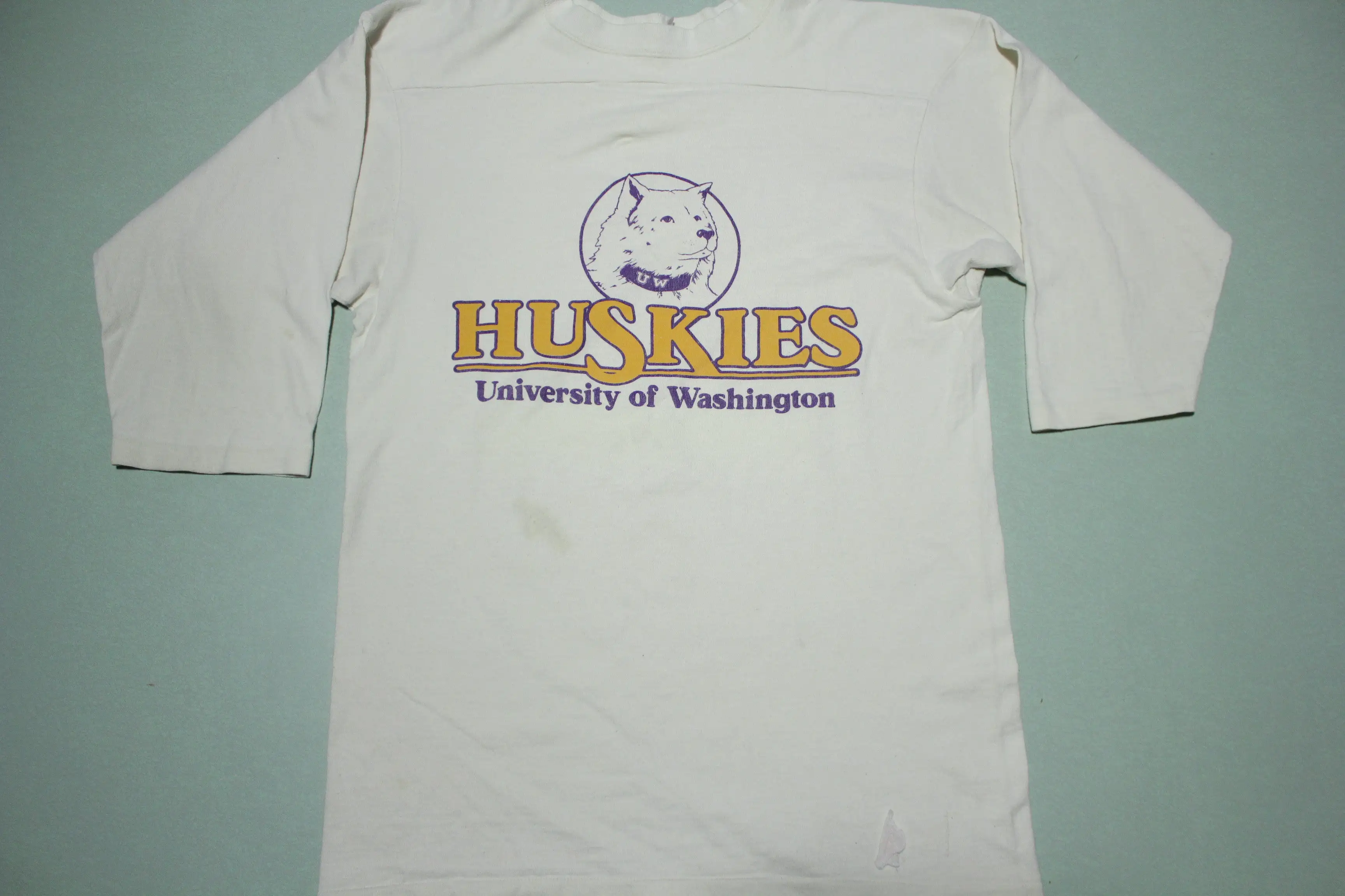 University of Washington Huskies Vintage 80's 3/4 Sleeve UW Jersey T-Shirt