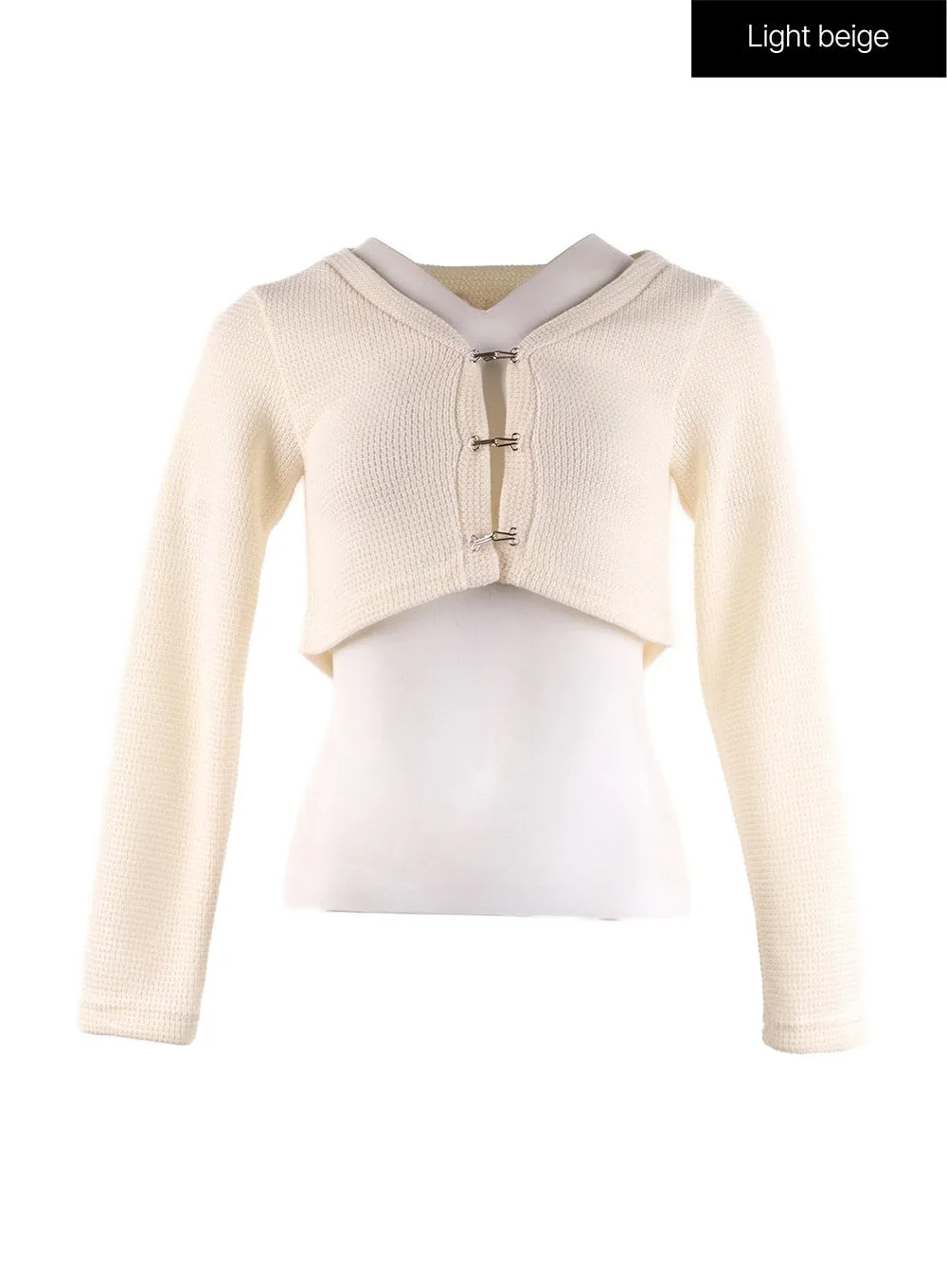 V-Neck Solid Knit Cropped Cardigan IF408