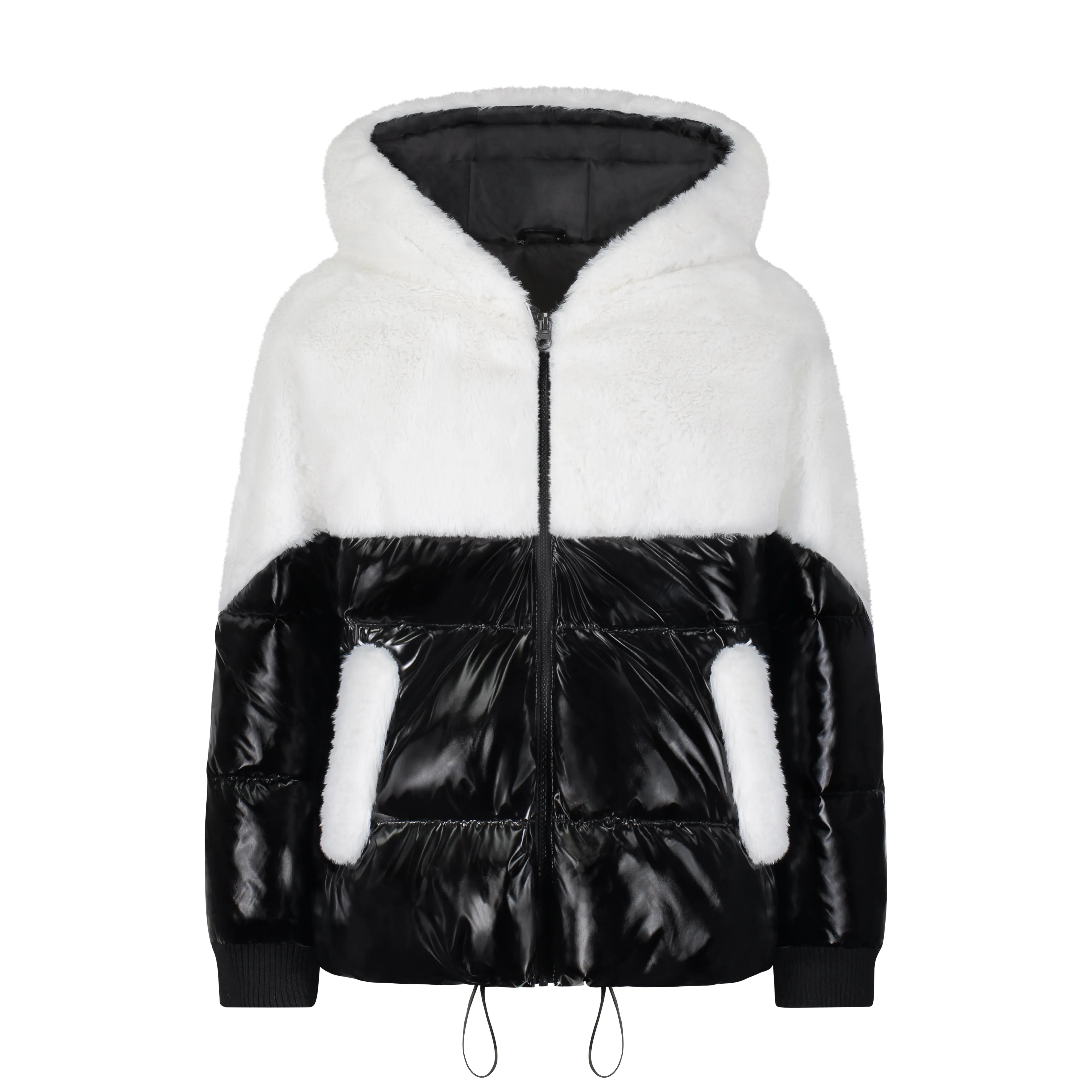 Vierra Rose Boa Faux Fur Top Jacket in Black/White Combo